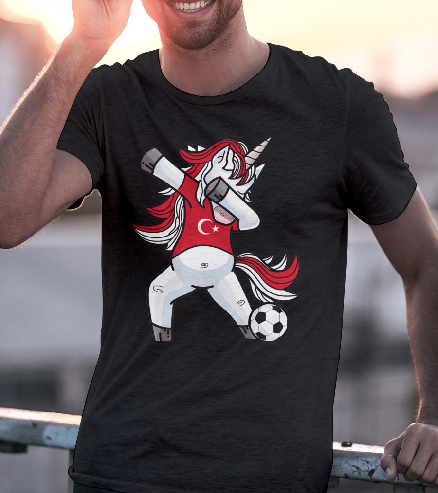 Dabbing Unicorn In Turkish Soccer Outfit With Ball T-Shirt