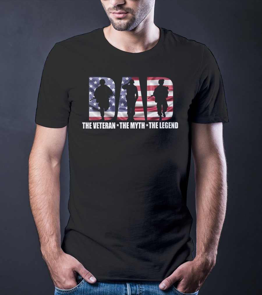 Dad The Veteran The Myth The Legend Patriotic American Flag T-Shirt