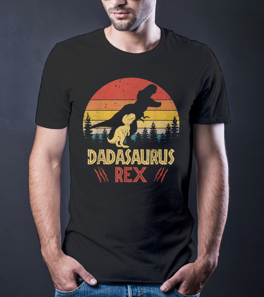 Dadasaurus Rex Dinosaur Retro Sunset Forest T-Shirt