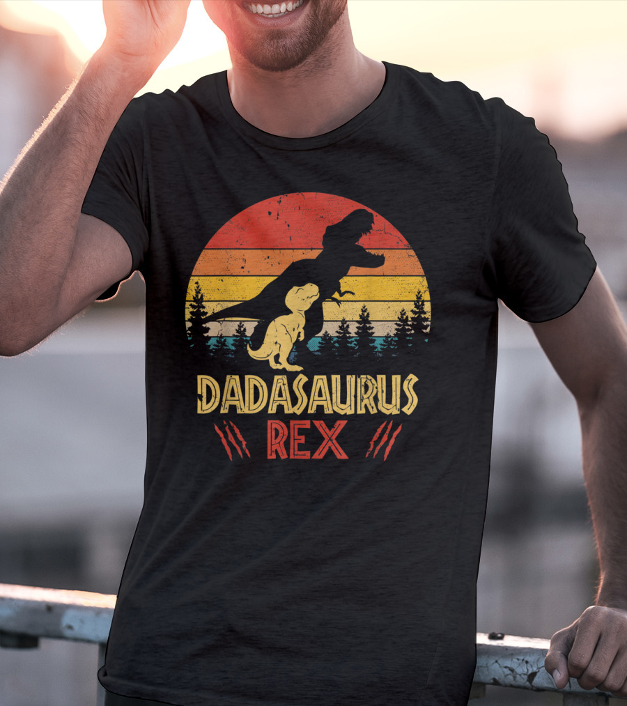Dadasaurus Rex Dinosaur Retro Sunset Forest T-Shirt