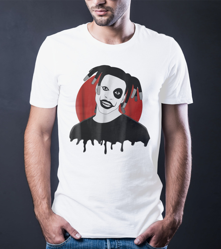 Denzel Curry Smiling Monochrome Portrait With Dreadlocks And Red Circle Background T-Shirt