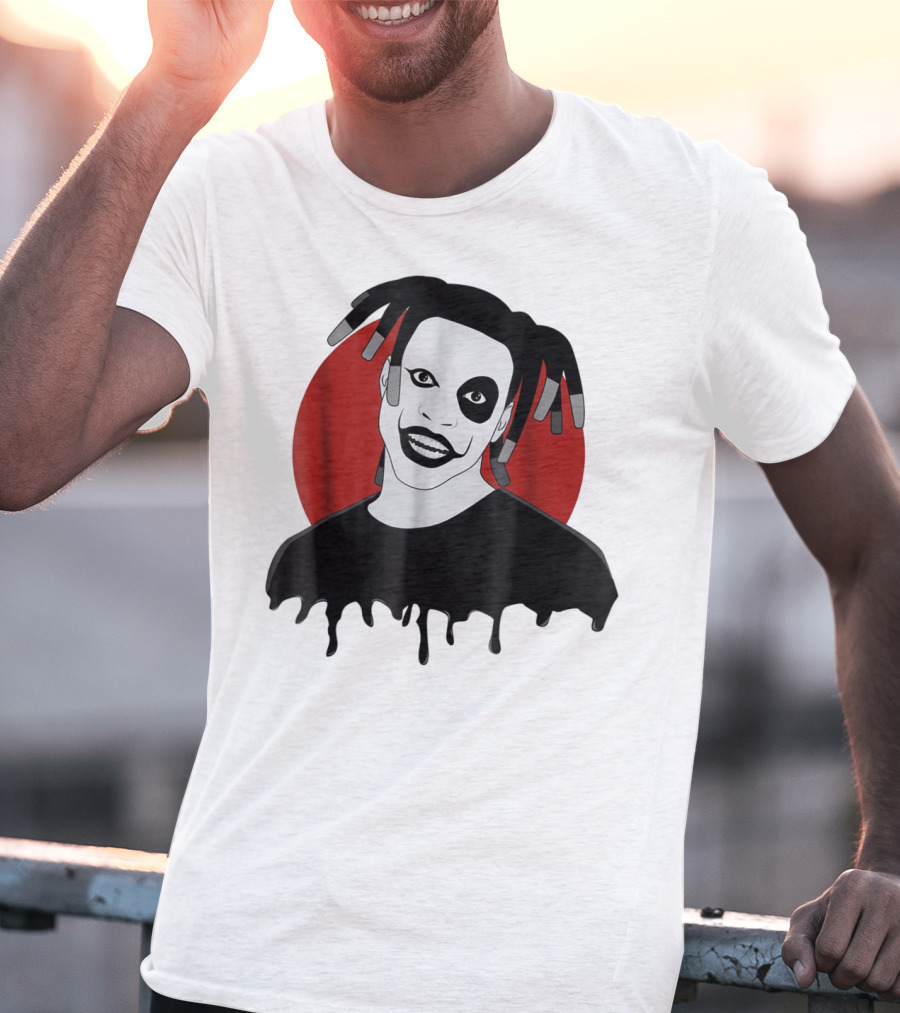 Denzel Curry Smiling Monochrome Portrait With Dreadlocks And Red Circle Background T-Shirt