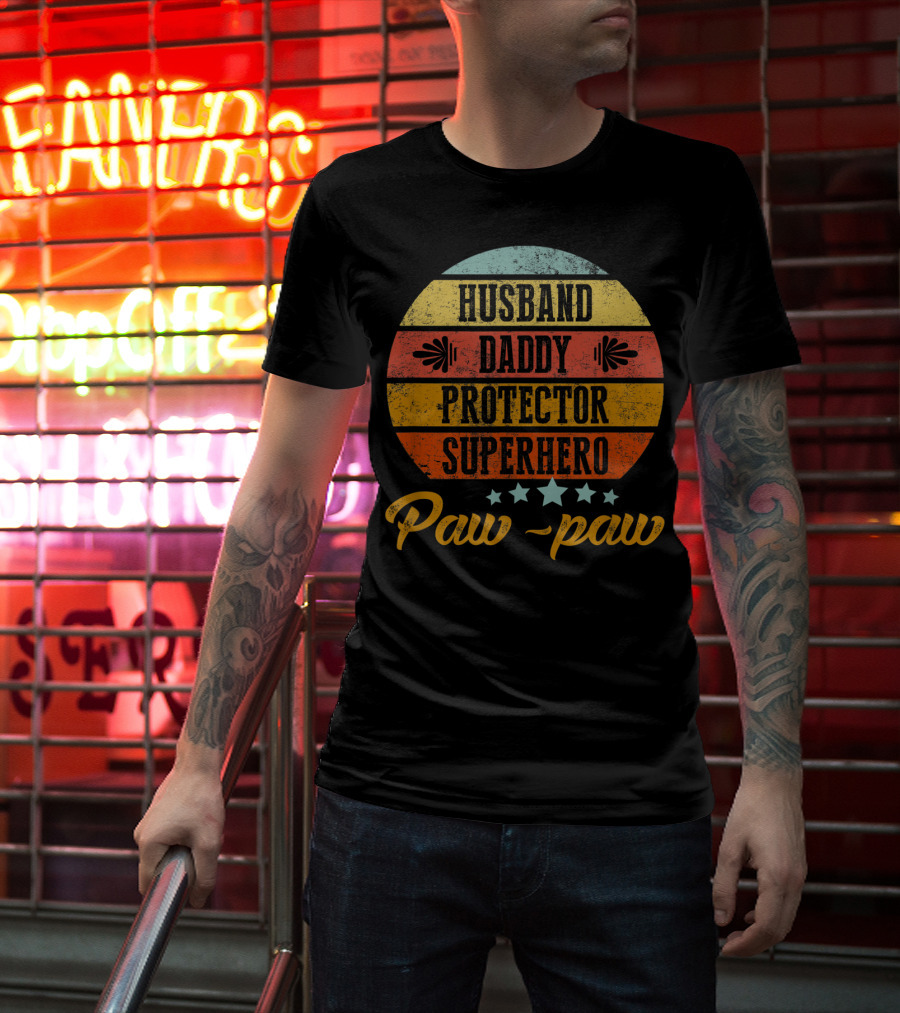 Husband Daddy Protector Superhero Paw-Paw T-Shirt