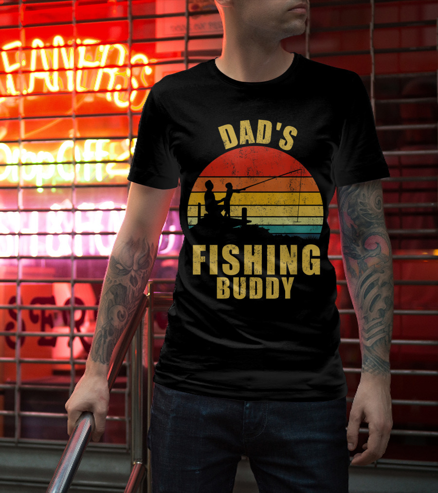 Dad's Fishing Buddy Sunset Retro T-Shirt