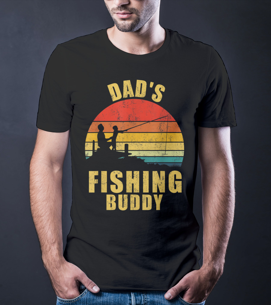 Dad's Fishing Buddy Sunset Retro T-Shirt