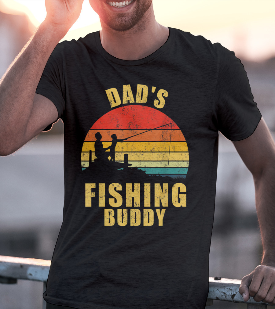 Dad's Fishing Buddy Sunset Retro T-Shirt