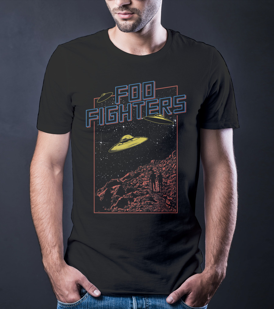 Foo Fighters UFO And Space Scene With Astronauts And Starry Sky T-Shirt