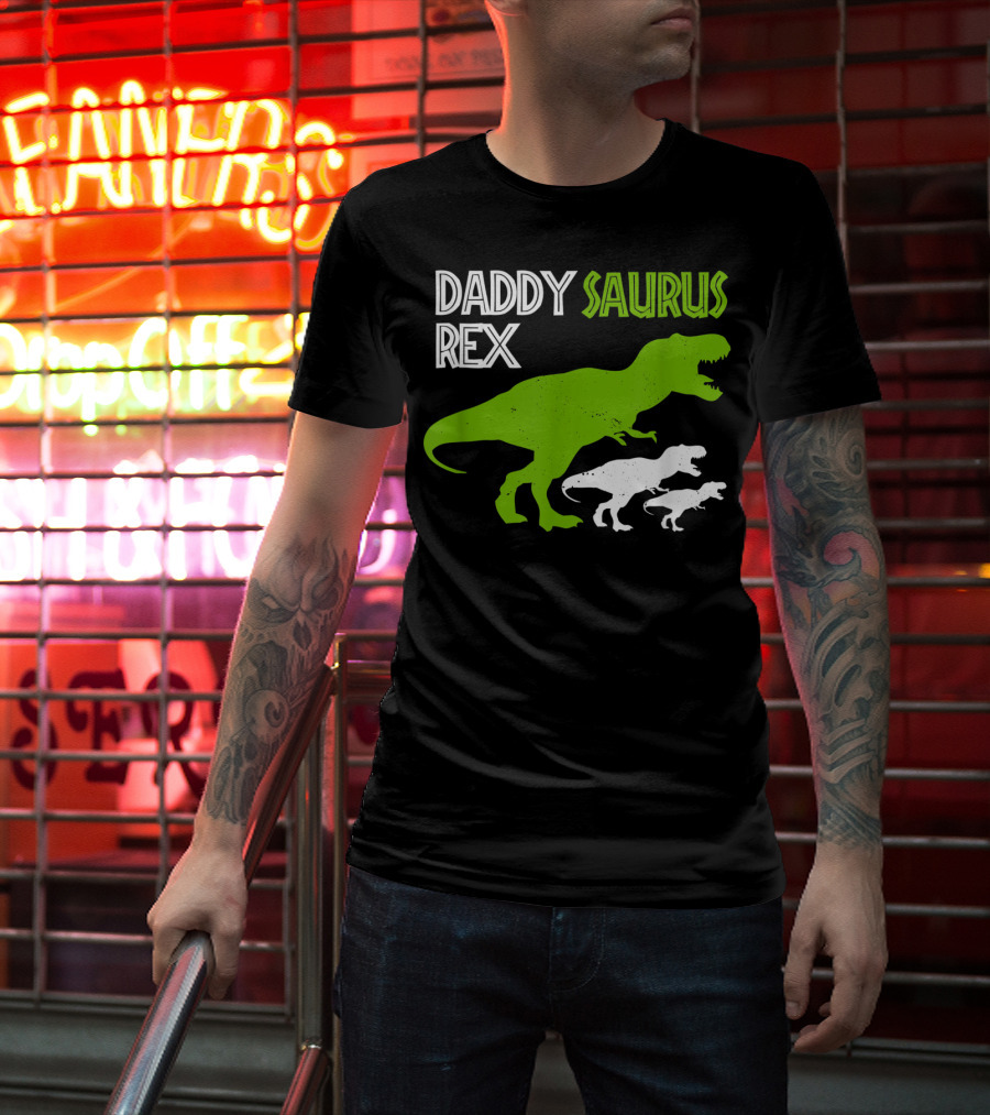 Funny Father's Day Daddysaurus Rex Dinosaur Dad And Kids T-Rex T-Shirt