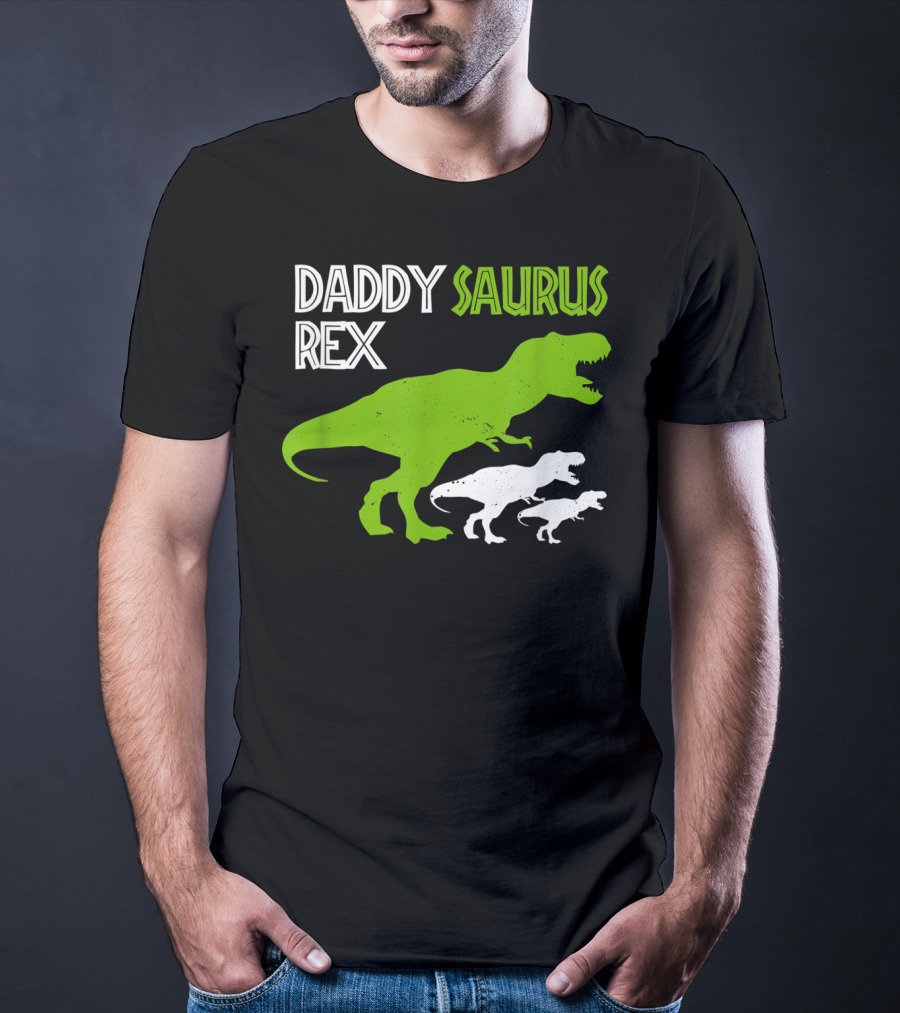 Funny Father's Day Daddysaurus Rex Dinosaur Dad And Kids T-Rex T-Shirt