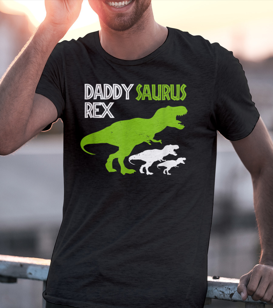Funny Father's Day Daddysaurus Rex Dinosaur Dad And Kids T-Rex T-Shirt