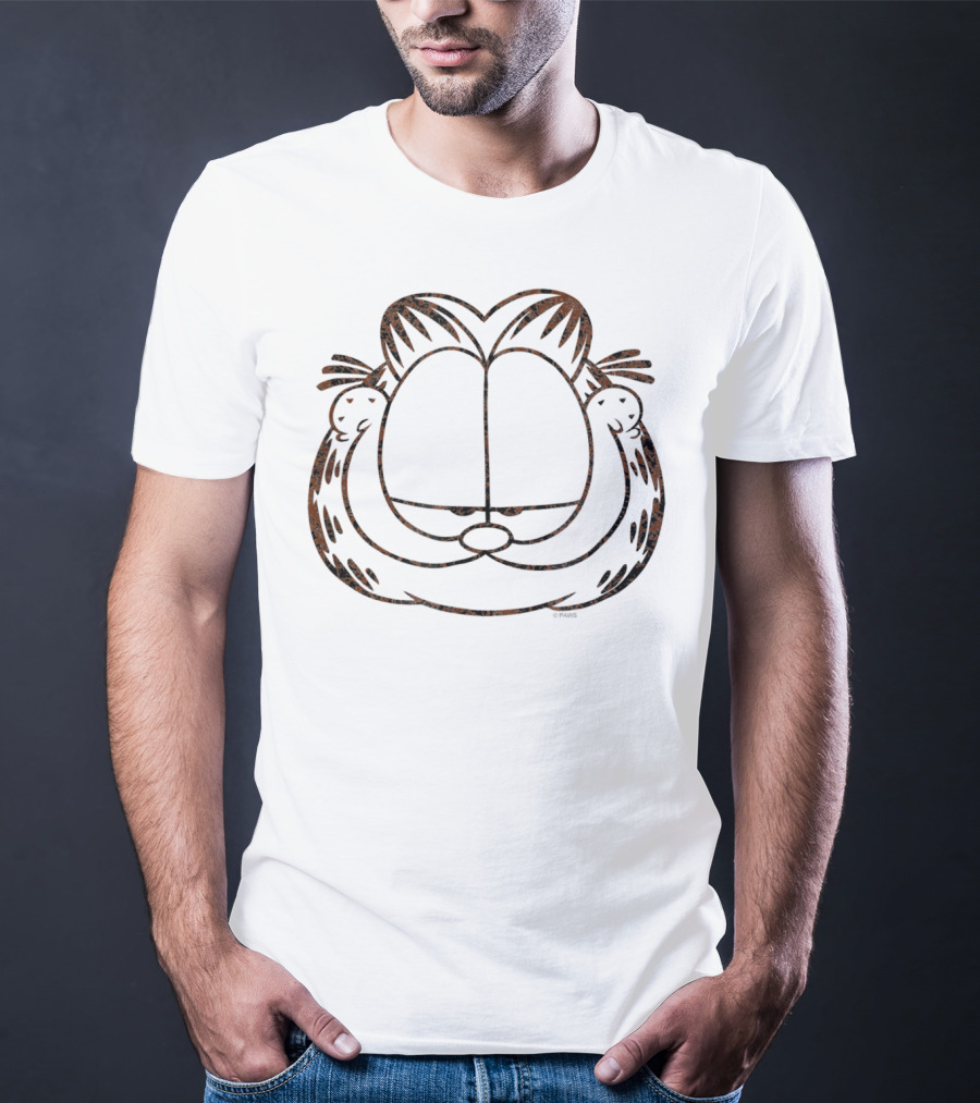 Garfield Smirking Distressed Face Outline T-Shirt