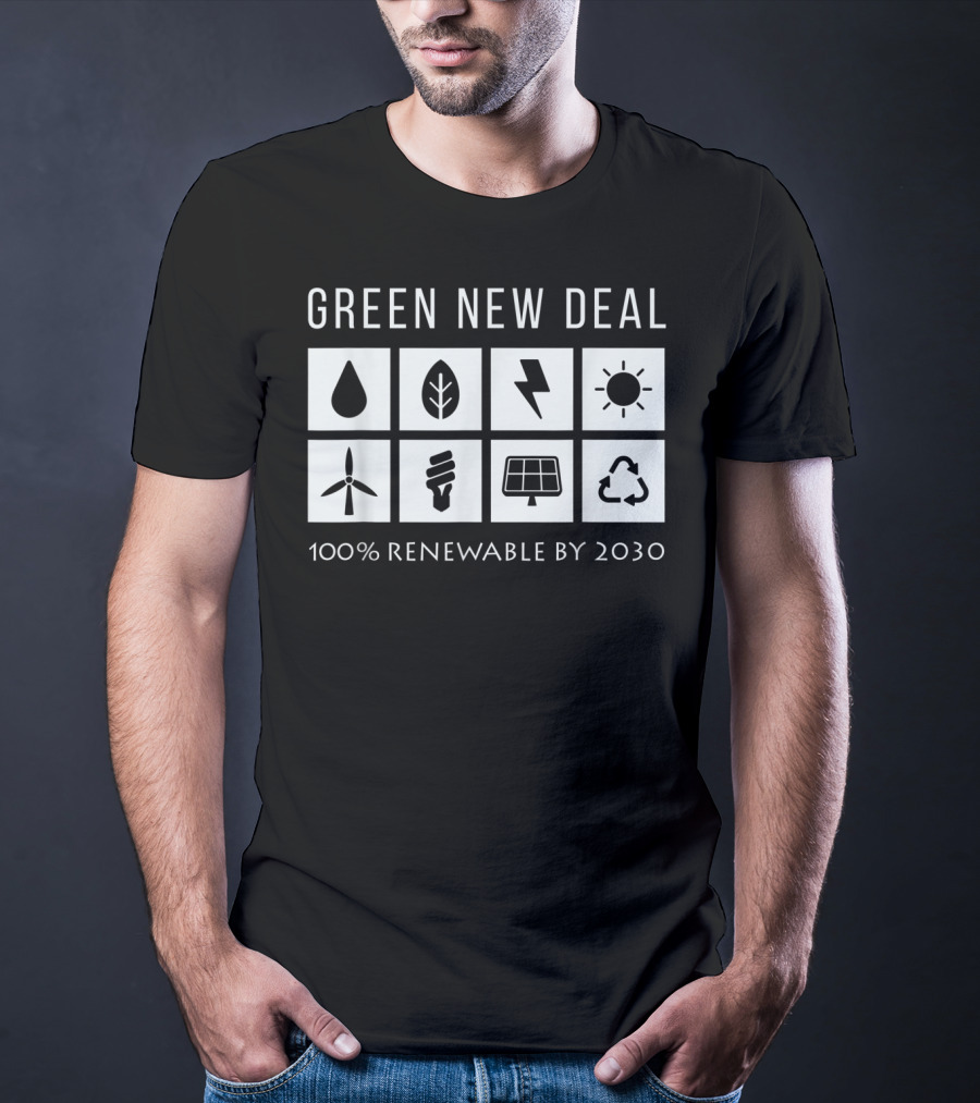 Green New Deal 100% Renewable By 2030 Climate Change Activism Icons T-Shirt