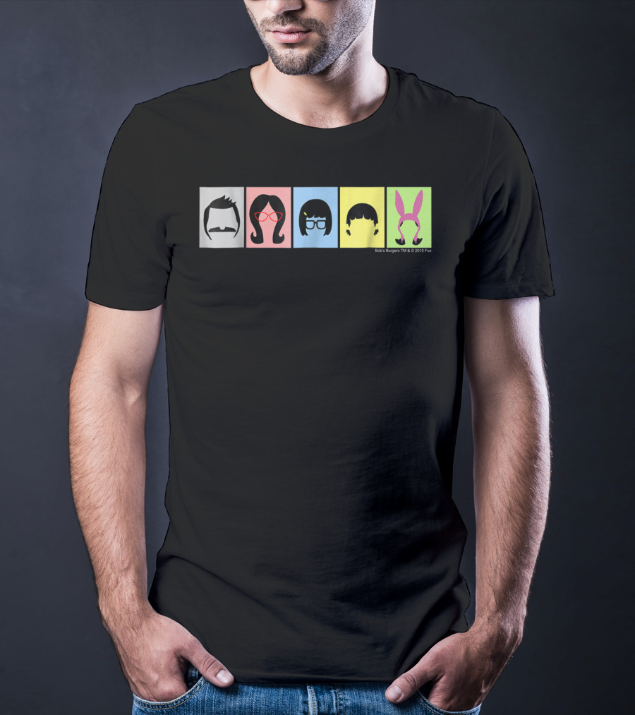 Bob's Burgers Characters Hair And Hats On Color Blocks T-Shirt