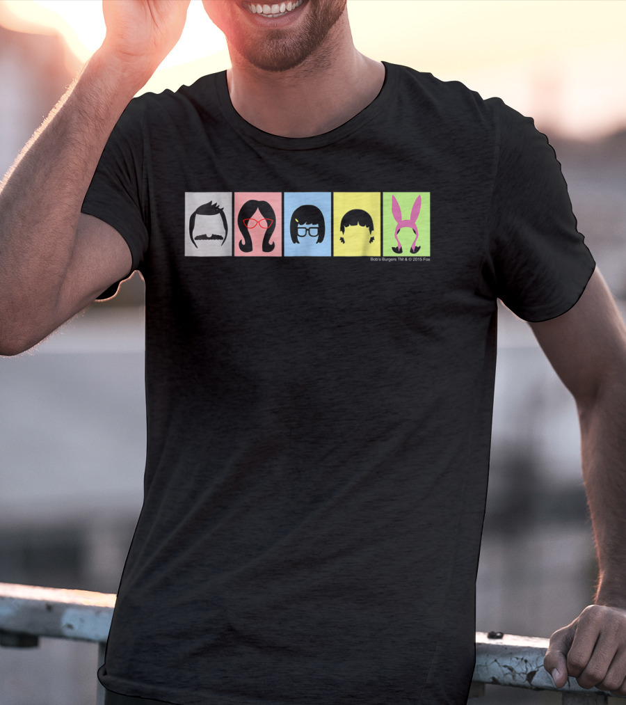 Bob's Burgers Characters Hair And Hats On Color Blocks T-Shirt