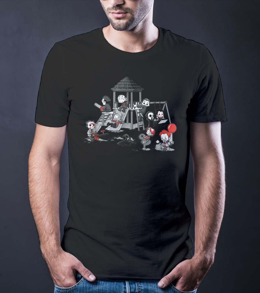 Funny Scary Playground Horror Movie Villain Puppet Doll T-Shirt