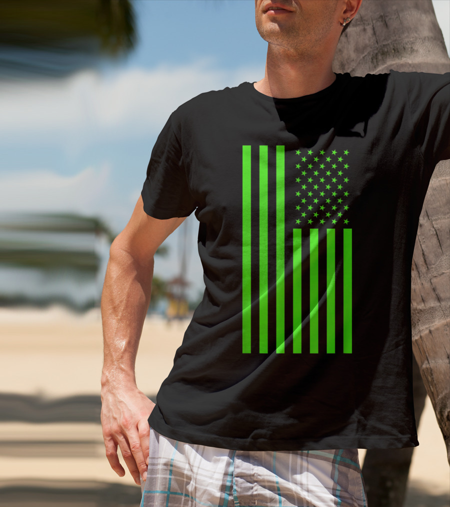 Green Banner USA Neon American Flag T-Shirt