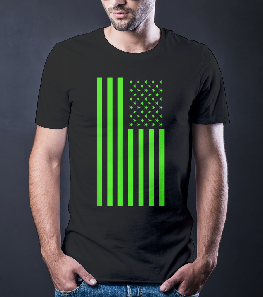 Green Banner USA Neon American Flag T-Shirt