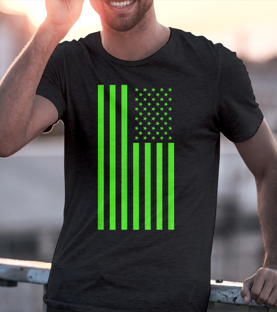 Green Banner USA Neon American Flag T-Shirt