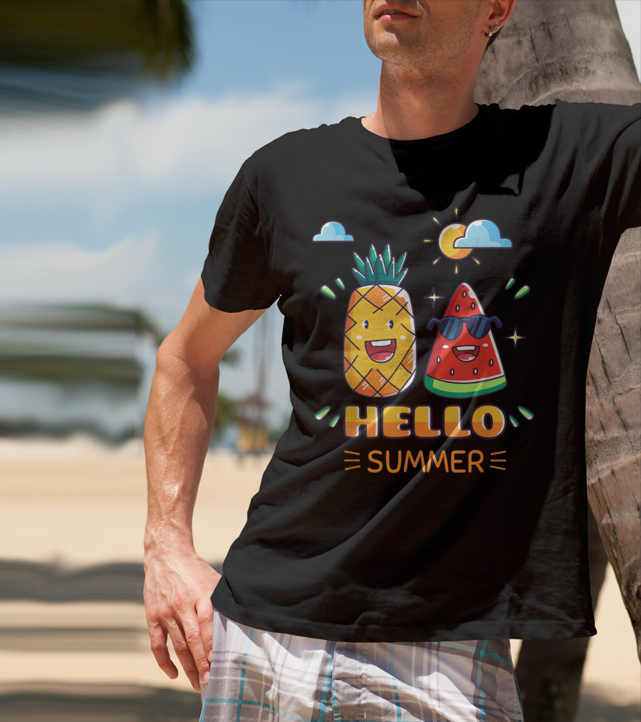 Hello Summer Pineapple Watermelon Fun Vibes T-Shirt