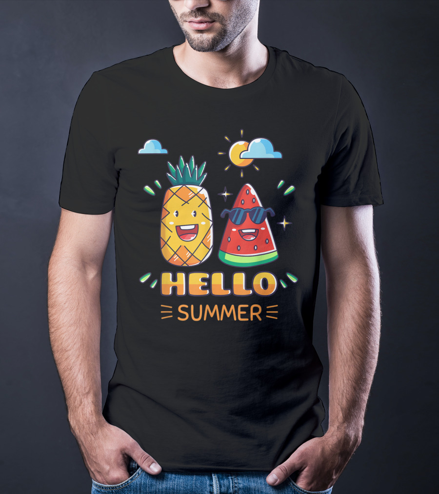 Hello Summer Pineapple Watermelon Fun Vibes T-Shirt