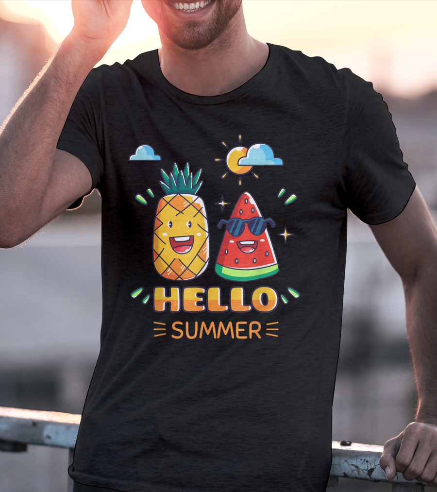 Hello Summer Pineapple Watermelon Fun Vibes T-Shirt