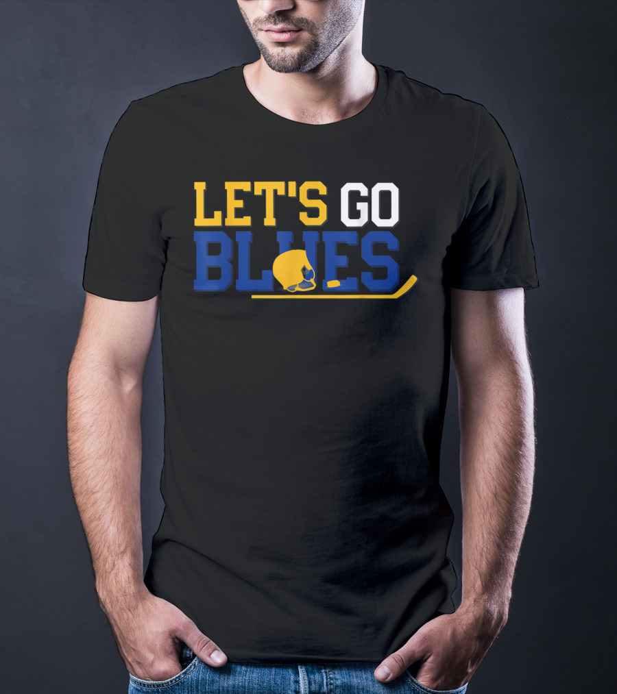 Hockey Fan Let's Go Blues Cheering Victory Celebr With Helmet And Stick T-Shirt
