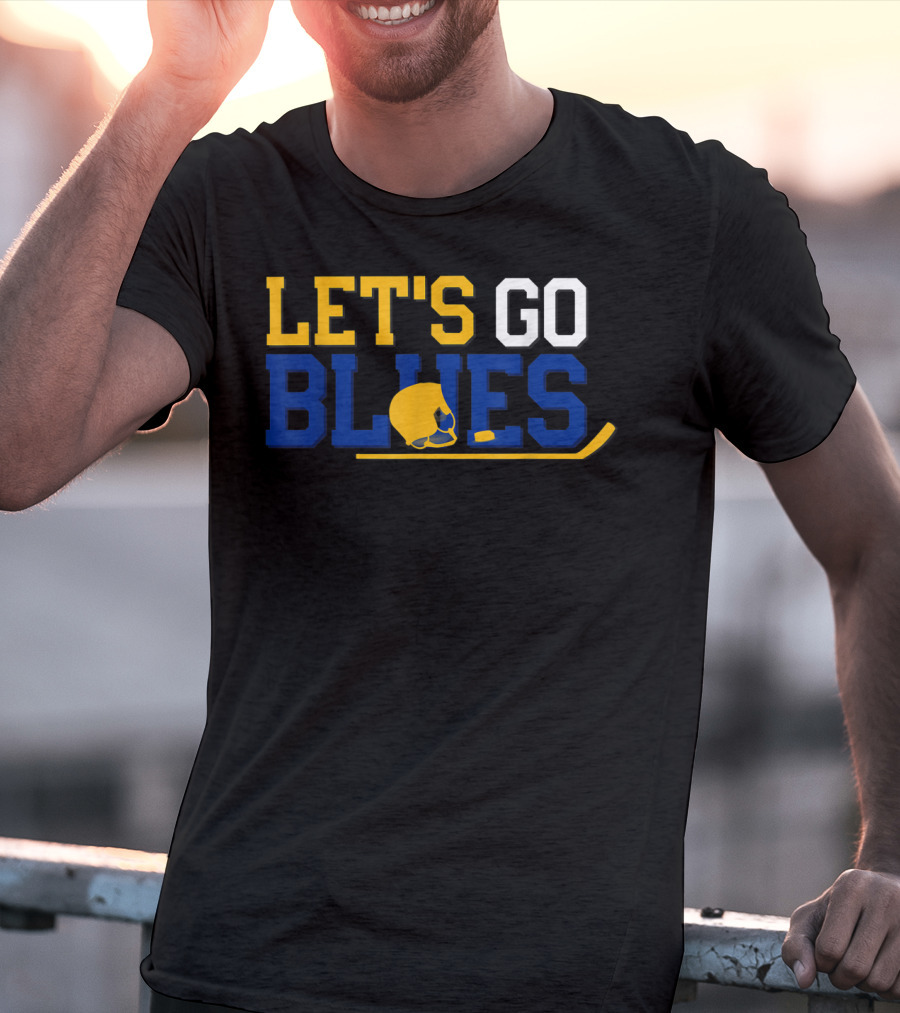 Hockey Fan Let's Go Blues Cheering Victory Celebr With Helmet And Stick T-Shirt