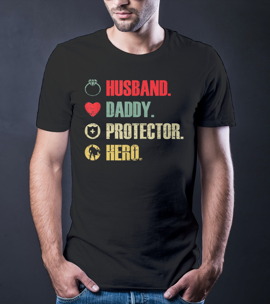 Husband Daddy Protector Hero Ring Heart Cross Soldier T-Shirt
