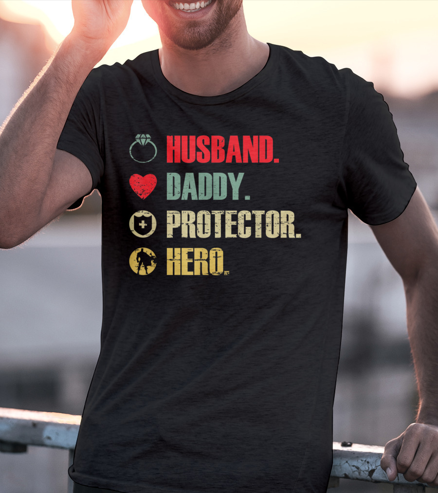 Husband Daddy Protector Hero Ring Heart Cross Soldier T-Shirt