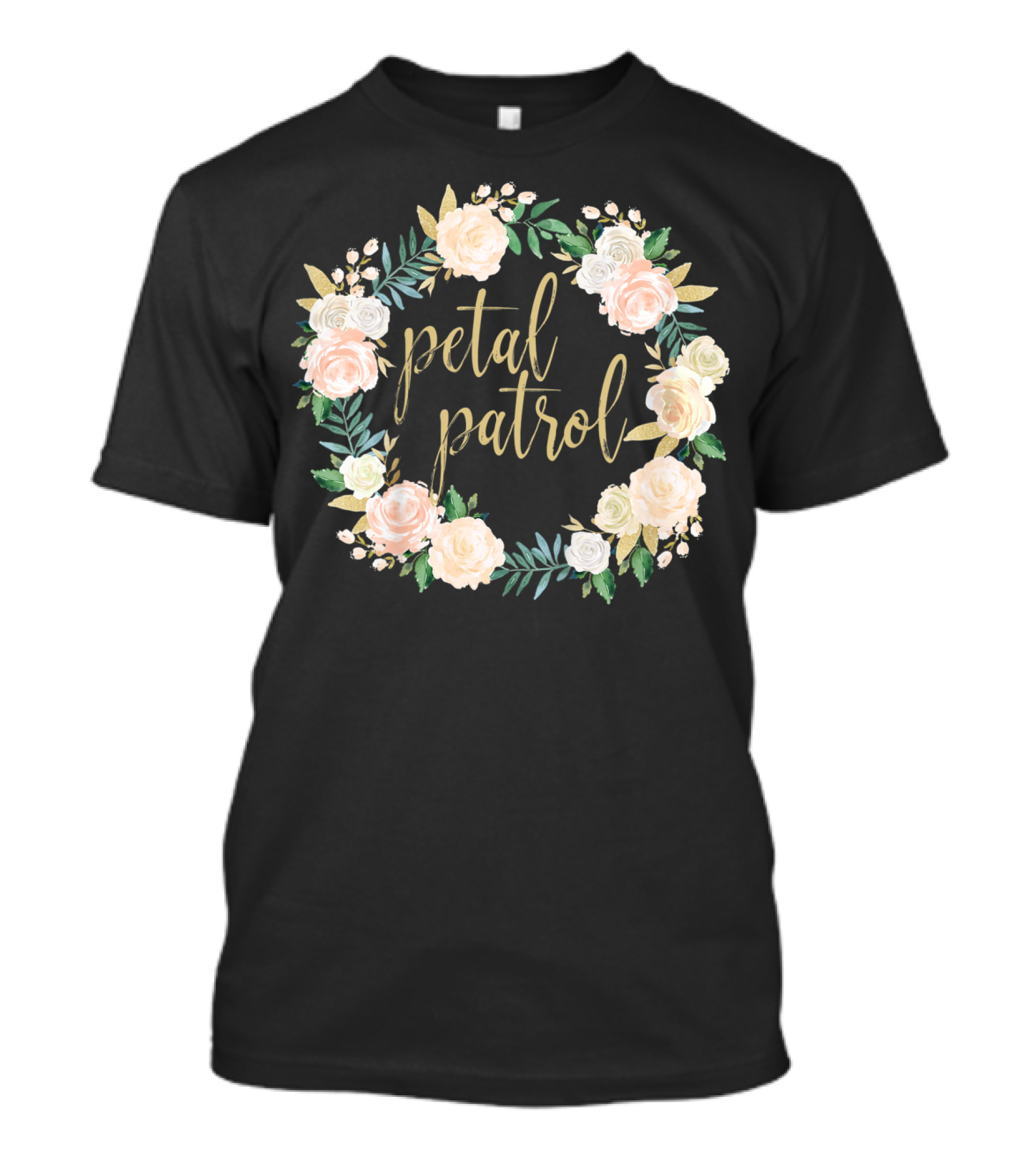 Petal Patrol Pink Blush Floral Wreath Kids Flower Girl T-Shirt