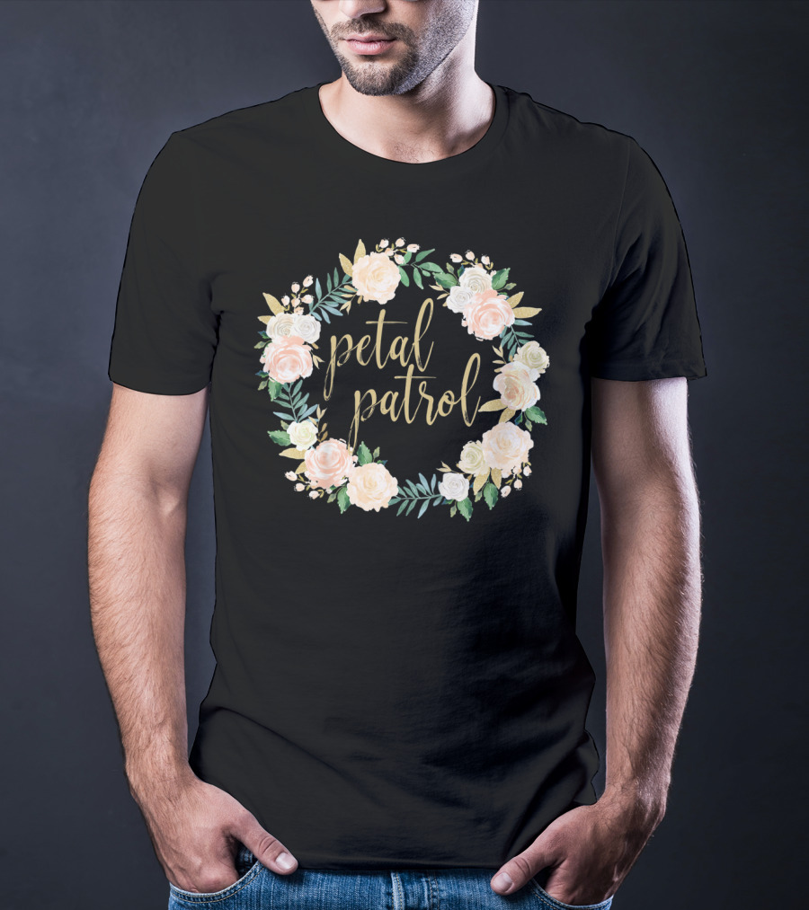 Petal Patrol Pink Blush Floral Wreath Kids Flower Girl T-Shirt