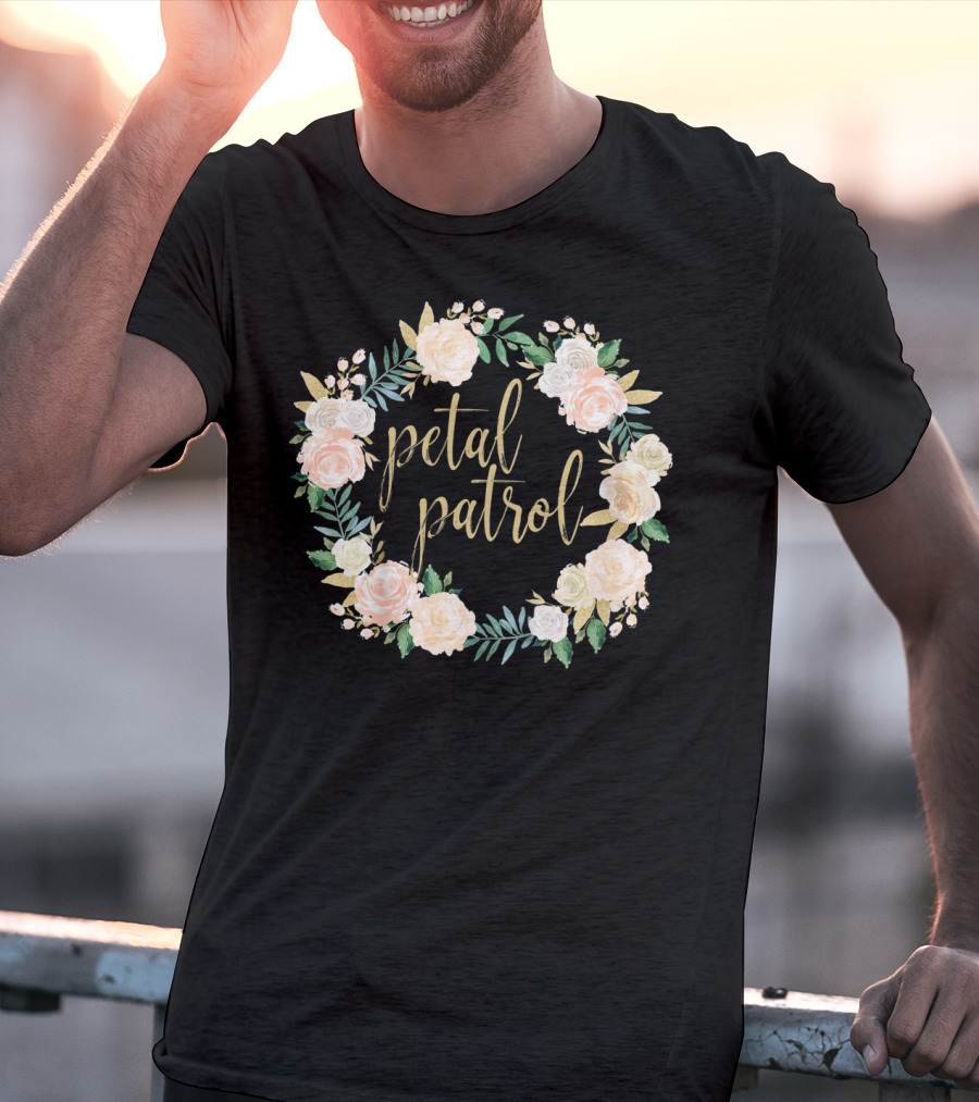 Petal Patrol Pink Blush Floral Wreath Kids Flower Girl T-Shirt
