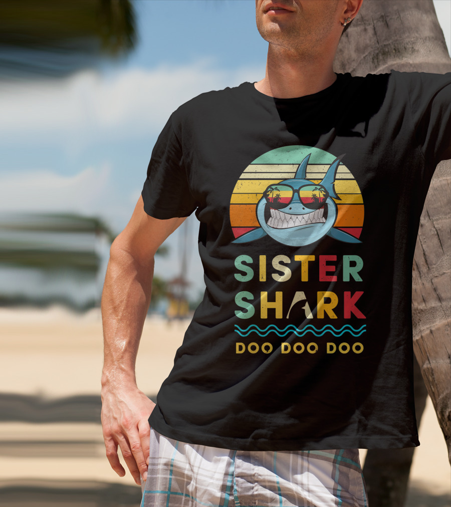 Sister Shark Doo Doo Doo Kids Toddlers Girls Retro Shark Sunglasses T-Shirt