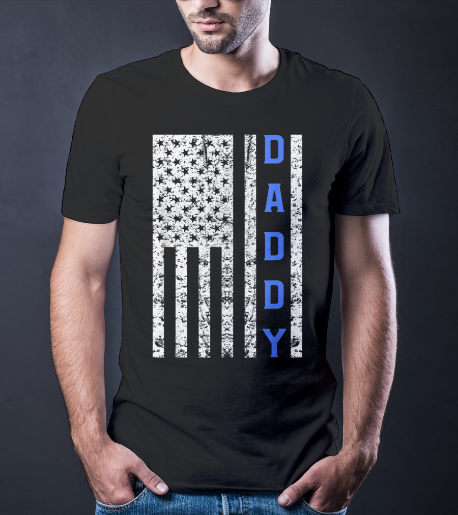 American Flag Thin Blue Line Daddy Cop Dad T-Shirt