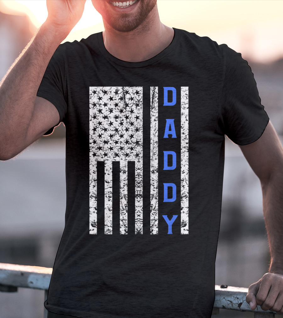 American Flag Thin Blue Line Daddy Cop Dad T-Shirt