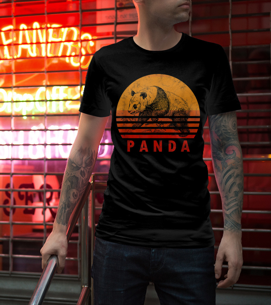 Vintage Panda Bear Sunset Illustration Panda Lover T-Shirt