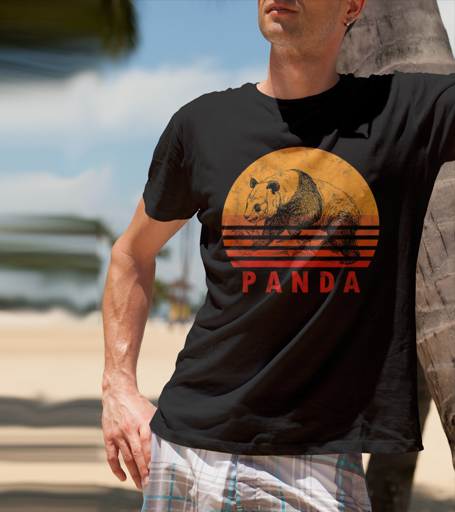 Vintage Panda Bear Sunset Illustration Panda Lover T-Shirt