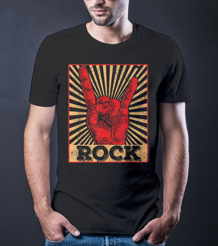 Vintage Rock N Roll Concert Band Hand Gesture Icon With Rock Text T-Shirt