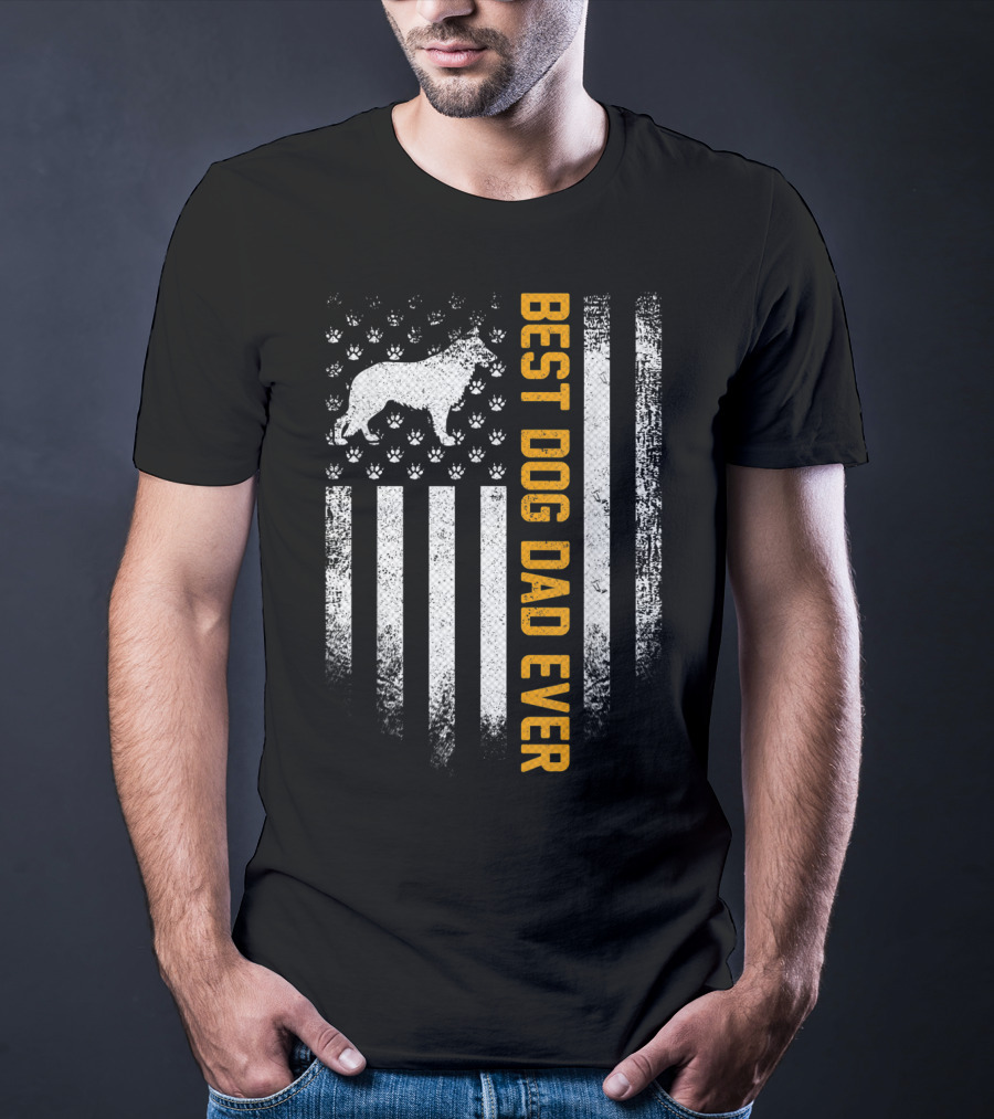 Best Dog Dad Ever Vintage USA German Shepherd Flag T-Shirt