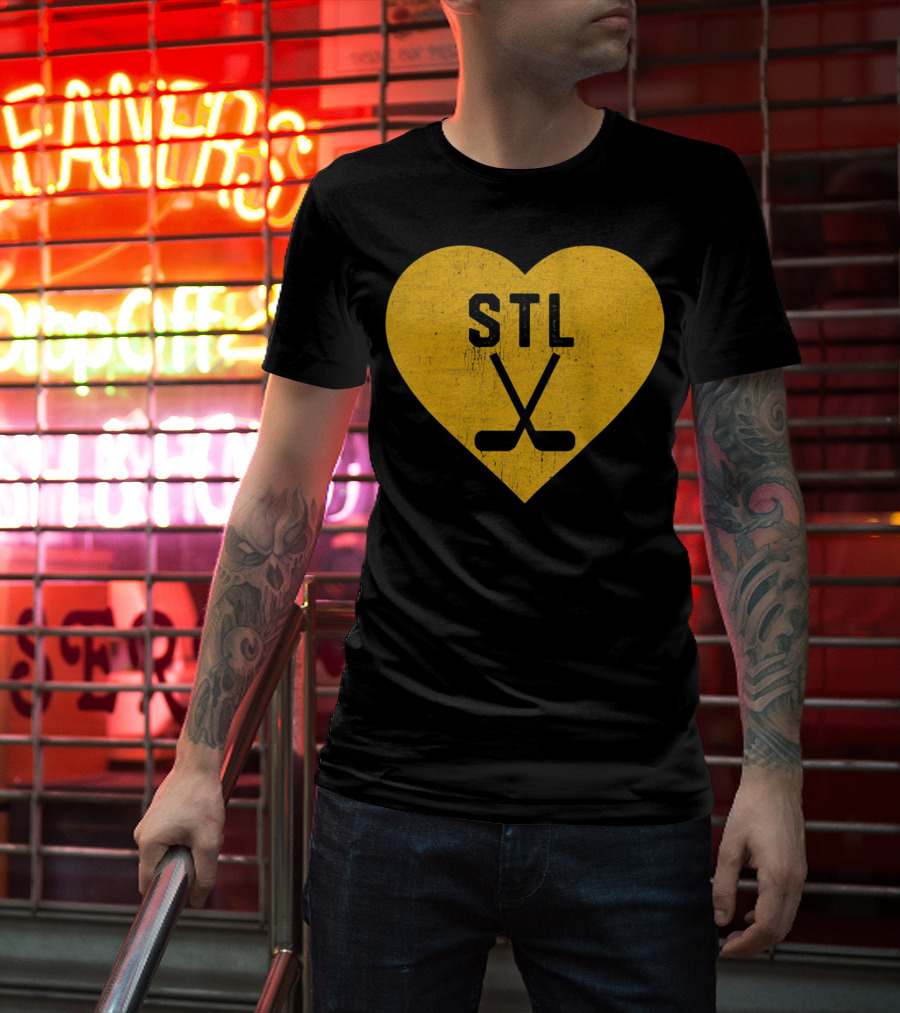 STL Heart With Hockey Sticks St Louis Hockey T-Shirt