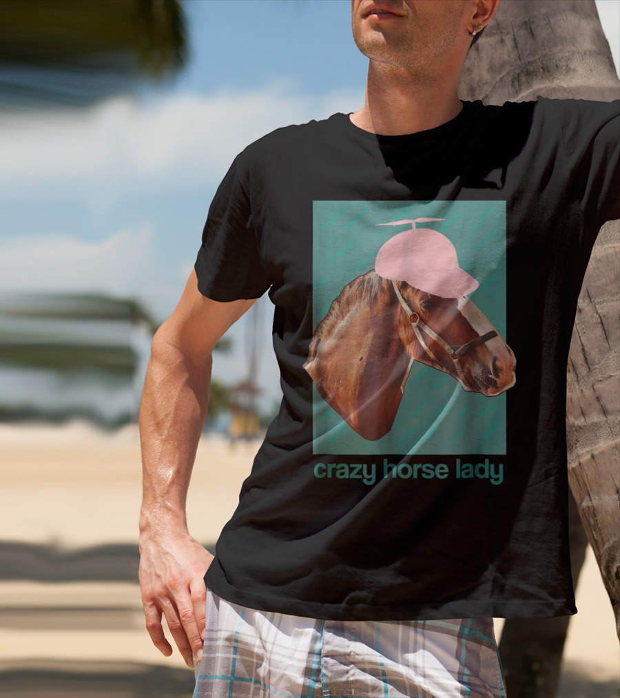 Crazy Horse Lady With Funny Pink Propeller Hat T-Shirt