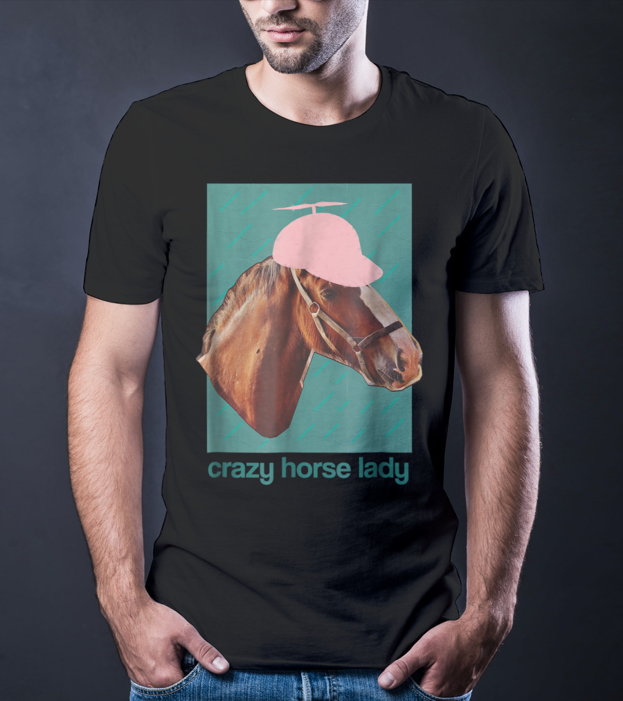 Crazy Horse Lady With Funny Pink Propeller Hat T-Shirt