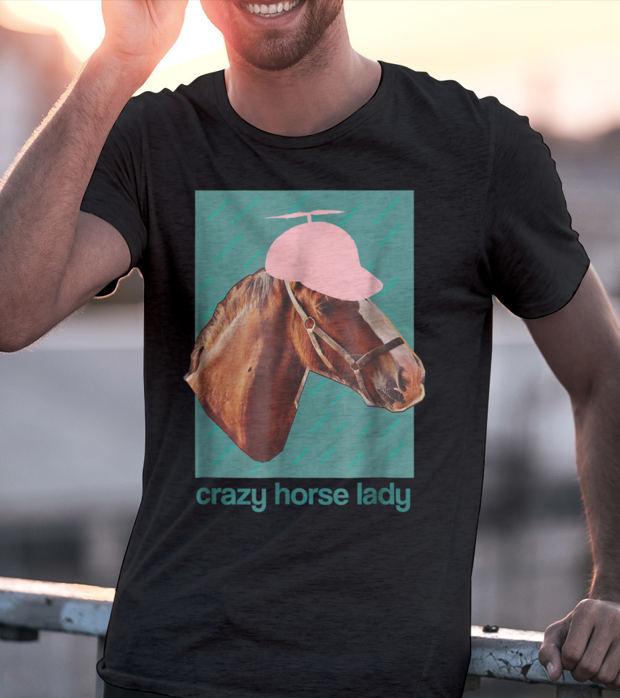 Crazy Horse Lady With Funny Pink Propeller Hat T-Shirt