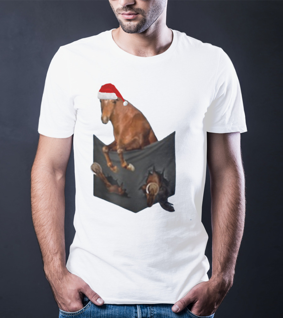 Santa Hat Criollo Horse Bursting From Pocket T-Shirt