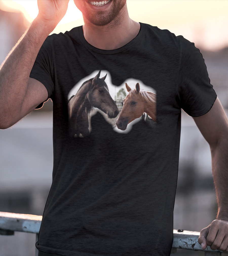 Cute Black And Brown Horse Interaction T-Shirt