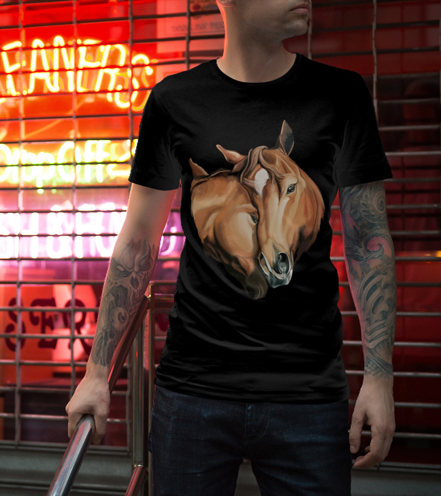Cute Brown Horses Love Horse Affection T-Shirt