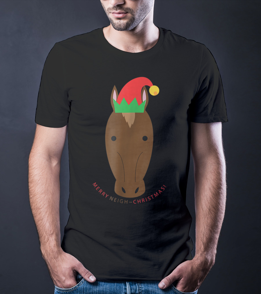 Merry Neigh Christmas Cute Horse Face Character T-Shirt