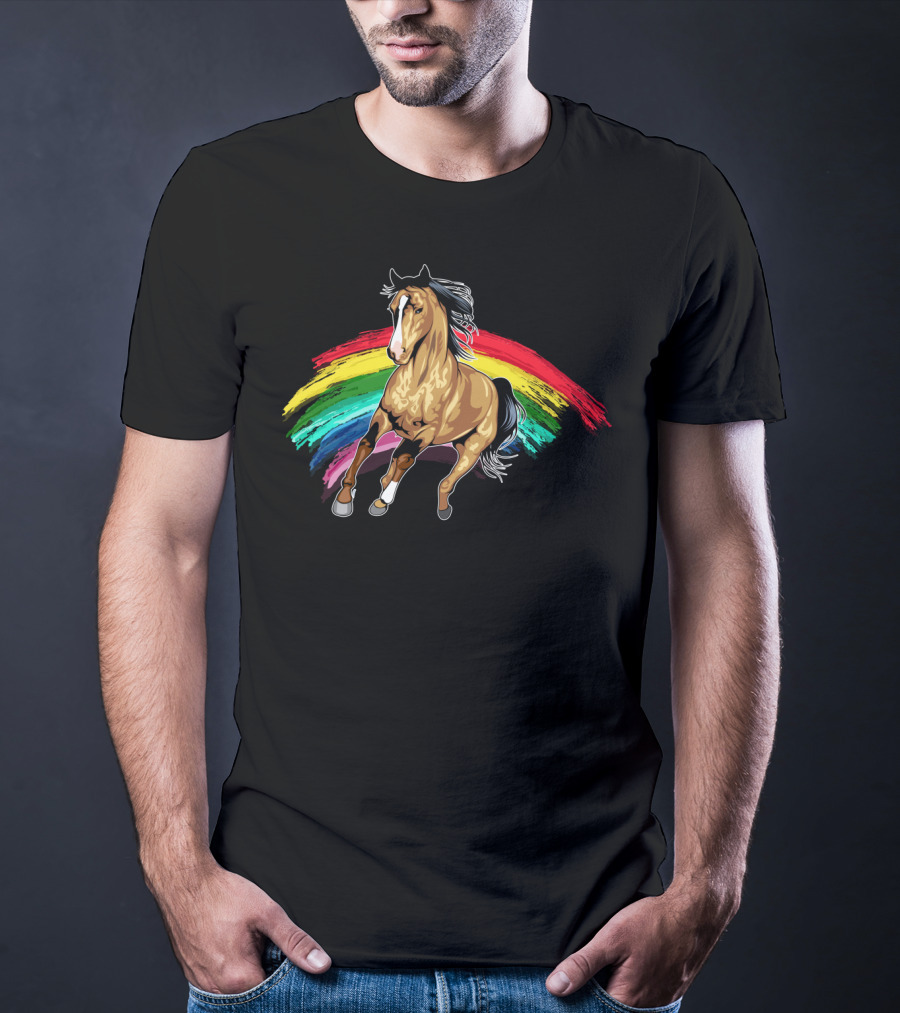 Cute Horse With Vibrant Rainbow For Horse Lovers T-Shirt