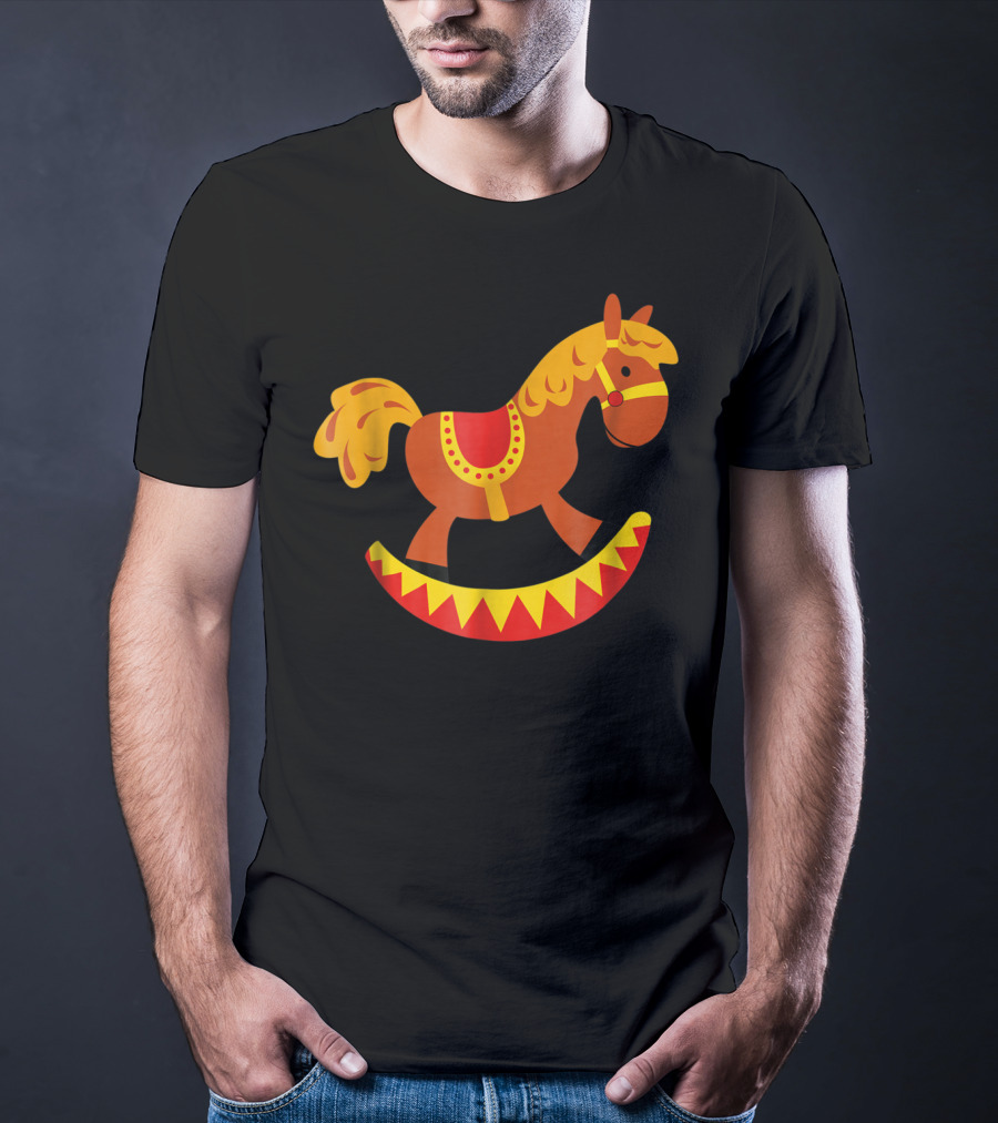 Cute Rocking Horse With Saddle Playful Red And Yellow Toy Pferd T-Shirt