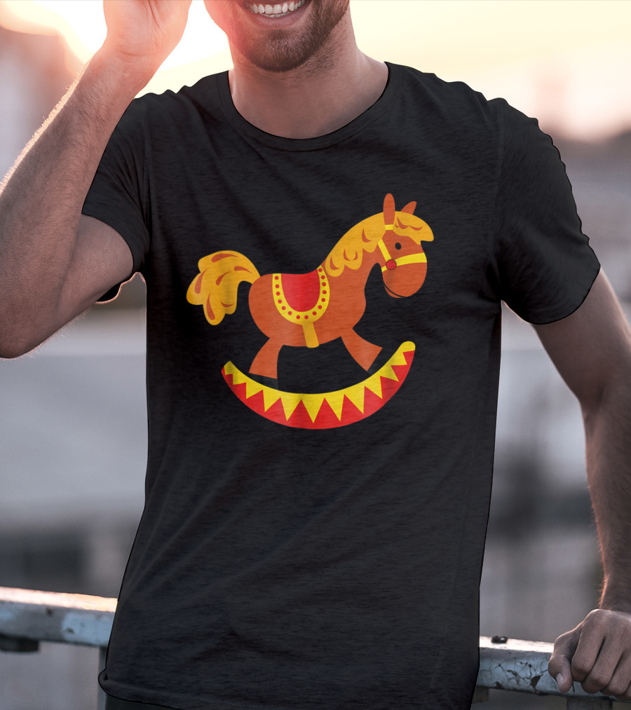 Cute Rocking Horse With Saddle Playful Red And Yellow Toy Pferd T-Shirt